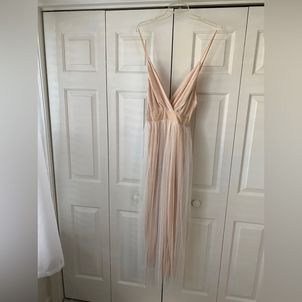 Cream/blush long flowy dress with tulle